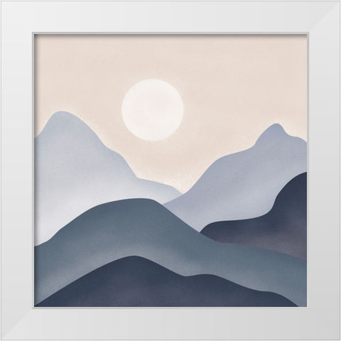 Blue Mountains White Modern Wood Framed Art Print by JJ Design
