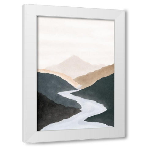 Mountain River White Modern Wood Framed Art Print by JJ Design