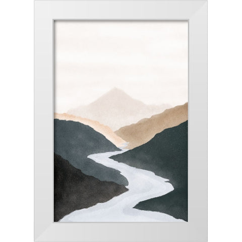 Mountain River White Modern Wood Framed Art Print by JJ Design