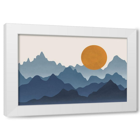 Blue Mountains White Modern Wood Framed Art Print by JJ Design