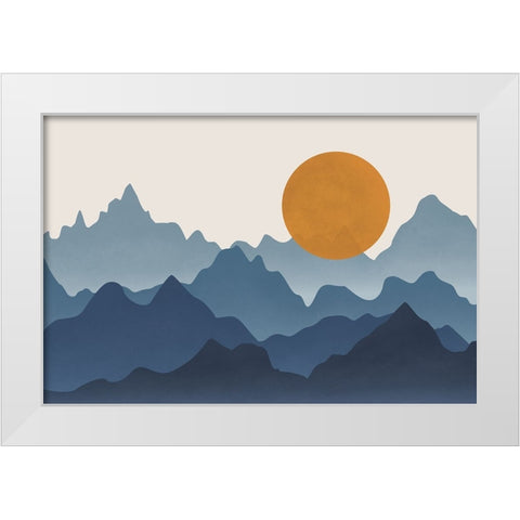 Blue Mountains White Modern Wood Framed Art Print by JJ Design