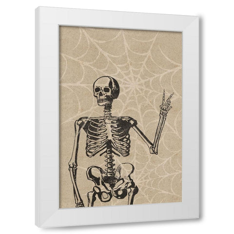 Peace Skeleton White Modern Wood Framed Art Print by JJ Design