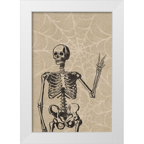 Peace Skeleton White Modern Wood Framed Art Print by JJ Design