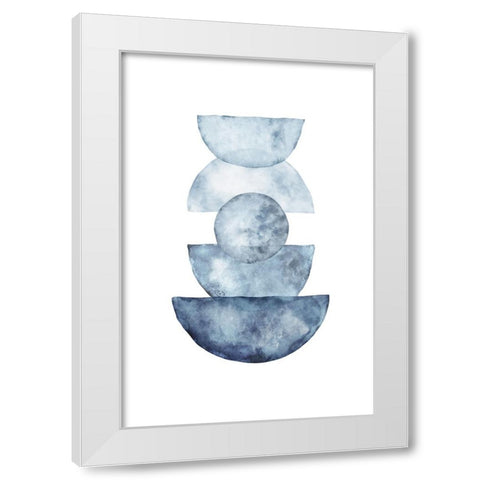 Blue Shapes White Modern Wood Framed Art Print by JJ Design