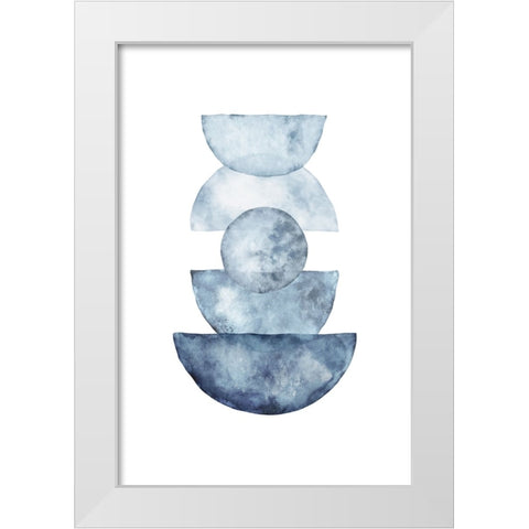 Blue Shapes White Modern Wood Framed Art Print by JJ Design