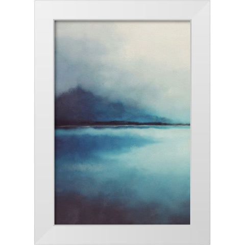 Misty Blue Landscape White Modern Wood Framed Art Print by JJ Design