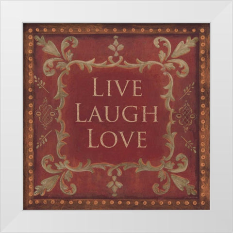 Live Laugh Love White Modern Wood Framed Art Print by Moulton, Jo
