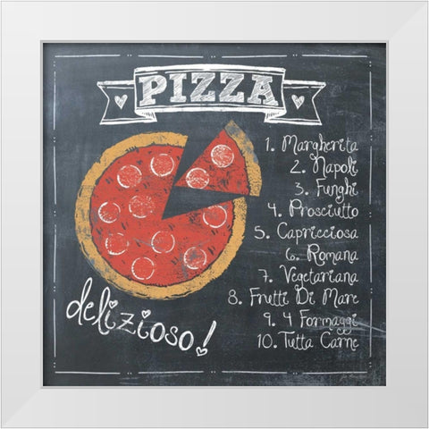Pizza White Modern Wood Framed Art Print by Moulton, Jo