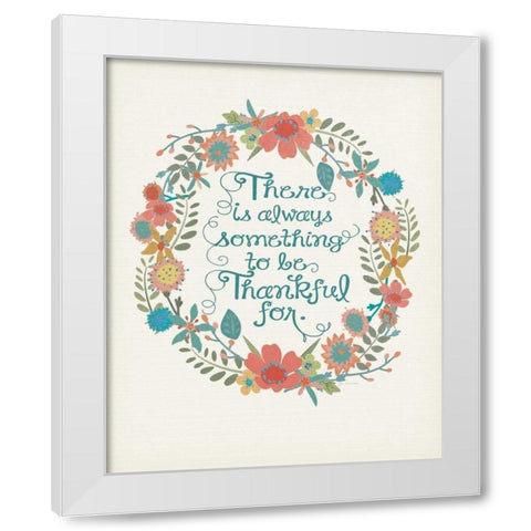Floral Wreath - Thankful For White Modern Wood Framed Art Print by Moulton, Jo