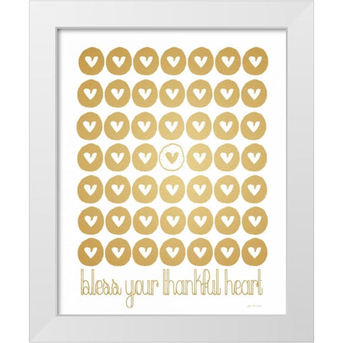 Faux Gold Bless Your Thankful Heart White Modern Wood Framed Art Print by Moulton, Jo