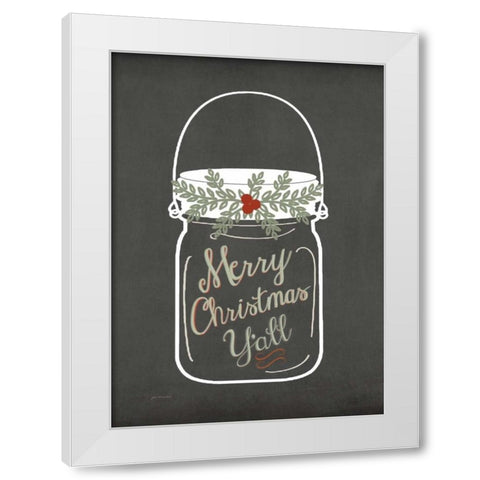Merry Christmas Yall White Modern Wood Framed Art Print by Moulton, Jo