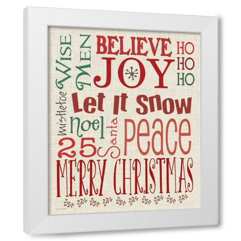 Christmas Typography Linen White Modern Wood Framed Art Print by Moulton, Jo