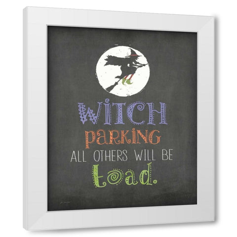 Witch Parking White Modern Wood Framed Art Print by Moulton, Jo