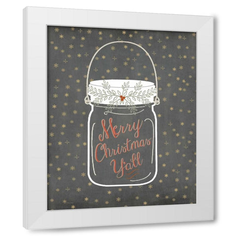 Merry Christmas Yall - Snowflake White Modern Wood Framed Art Print by Moulton, Jo