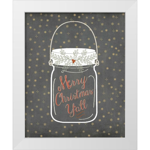 Merry Christmas Yall - Snowflake White Modern Wood Framed Art Print by Moulton, Jo