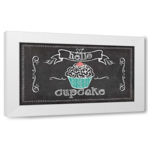 Hello Cupcake White Modern Wood Framed Art Print by Moulton, Jo