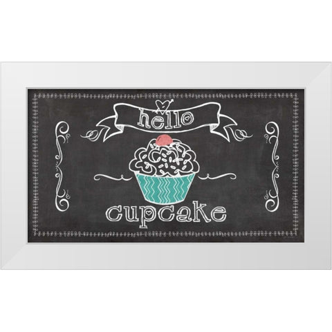 Hello Cupcake White Modern Wood Framed Art Print by Moulton, Jo