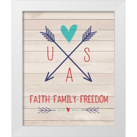 Faith Family Freedom White Modern Wood Framed Art Print by Moulton, Jo