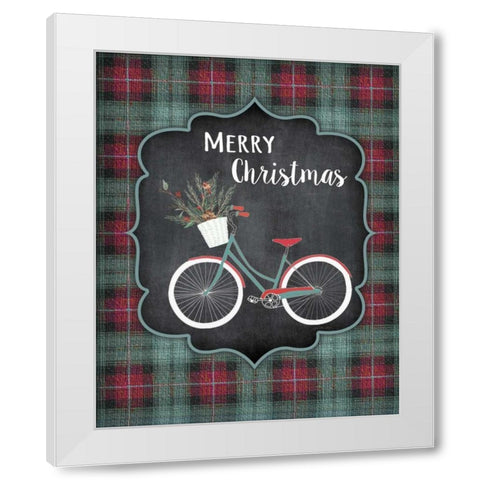 Merry Christmas Bike White Modern Wood Framed Art Print by Moulton, Jo
