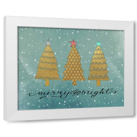 Gold Trees Merry and Bright White Modern Wood Framed Art Print by Moulton, Jo