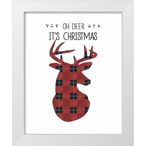 Oh Deer Its Christmas White Modern Wood Framed Art Print by Moulton, Jo
