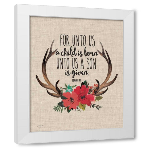 Unto Us Antlers - Linen White Modern Wood Framed Art Print by Moulton, Jo