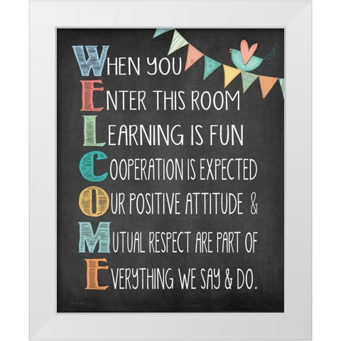 Welcome White Modern Wood Framed Art Print by Moulton, Jo