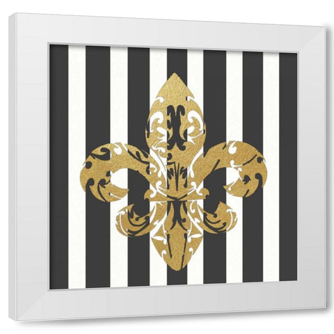 Fleur de Lis Vertical Stripes White Modern Wood Framed Art Print by Moulton, Jo