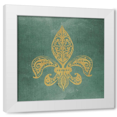 Gold Fleur de Lis Worn Canvas White Modern Wood Framed Art Print by Moulton, Jo
