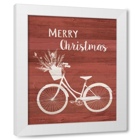 Merry Christmas Bike White Modern Wood Framed Art Print by Moulton, Jo