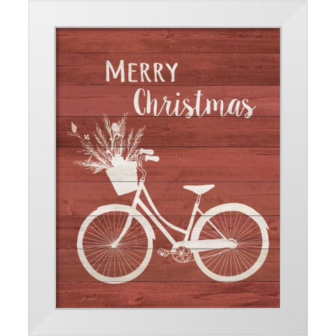 Merry Christmas Bike White Modern Wood Framed Art Print by Moulton, Jo