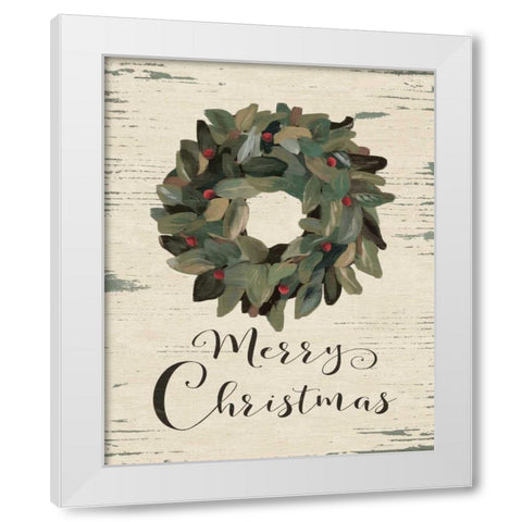 Merry Christmas Wreath White Modern Wood Framed Art Print by Moulton, Jo