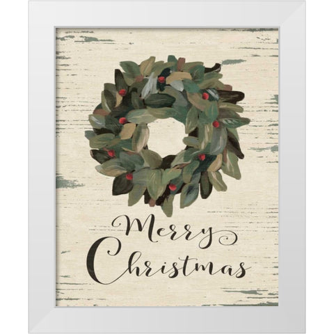 Merry Christmas Wreath White Modern Wood Framed Art Print by Moulton, Jo