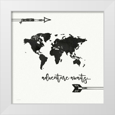 Adventure Awaits White Modern Wood Framed Art Print by Moulton, Jo