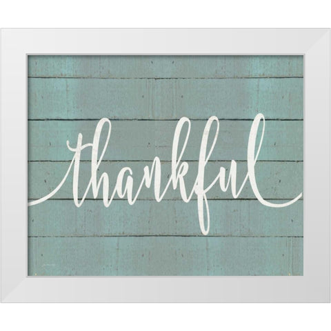 Rustic Thankful Script White Modern Wood Framed Art Print by Moulton, Jo