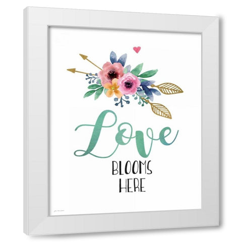Love Blooms Here White Modern Wood Framed Art Print by Moulton, Jo