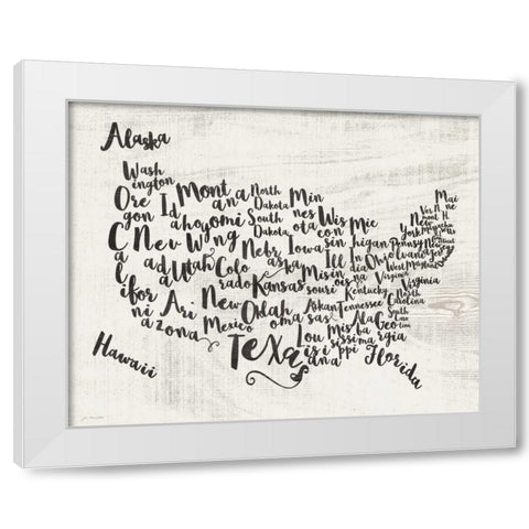Scripted Map White Modern Wood Framed Art Print by Moulton, Jo
