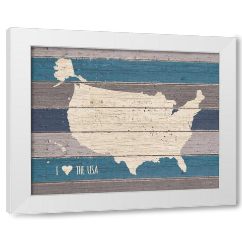 I Love the USA Map White Modern Wood Framed Art Print by Moulton, Jo