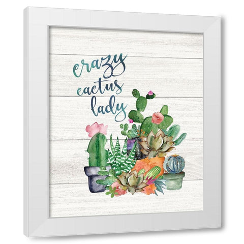 Crazy Cactus Lady White Modern Wood Framed Art Print by Moulton, Jo
