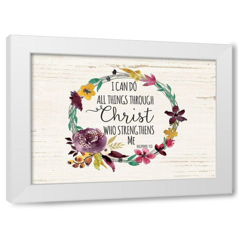 All Things Through Christ White Modern Wood Framed Art Print by Moulton, Jo