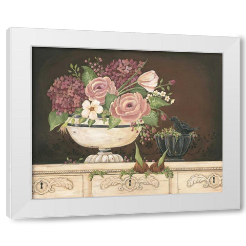 Floral With Black Bird White Modern Wood Framed Art Print by Moulton, Jo