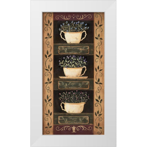 Teacup Herbs I White Modern Wood Framed Art Print by Moulton, Jo