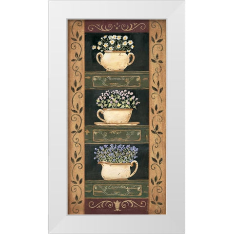 Teacup Herbs II White Modern Wood Framed Art Print by Moulton, Jo