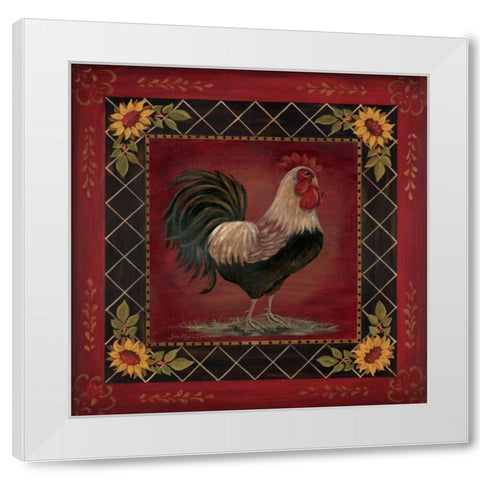 Sunflower Rooster I White Modern Wood Framed Art Print by Moulton, Jo