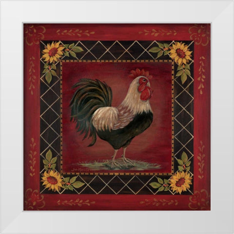 Sunflower Rooster I White Modern Wood Framed Art Print by Moulton, Jo