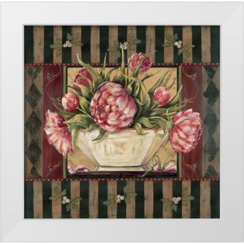 Peony Stripe White Modern Wood Framed Art Print by Moulton, Jo