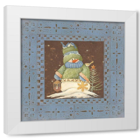 Blue Tin Snowman White Modern Wood Framed Art Print by Moulton, Jo