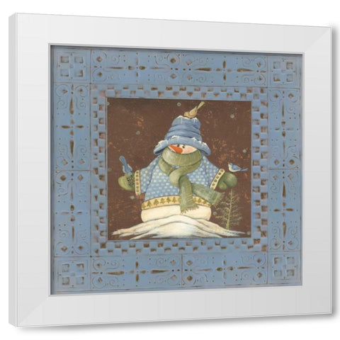Blue Tin Snowman II White Modern Wood Framed Art Print by Moulton, Jo