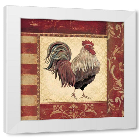 Red Rooster I White Modern Wood Framed Art Print by Moulton, Jo