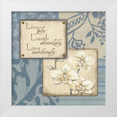 Live Laugh Love White Modern Wood Framed Art Print by Moulton, Jo